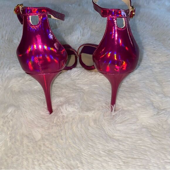 STUART WEITZMAN Sandal Nudist NEW Iridescent Patent Leather 4.5” Stiletto Pink 9 - Picture 11 of 16